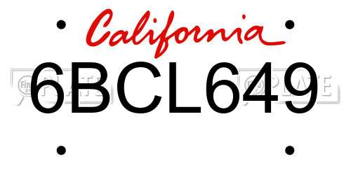 6BCL649 California License Plate