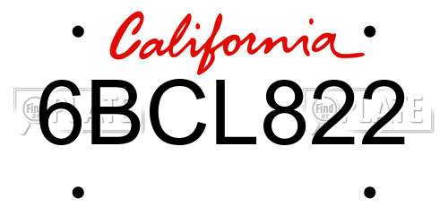 6BCL822 California License Plate