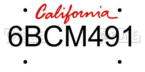 6BCM491 California License Plate