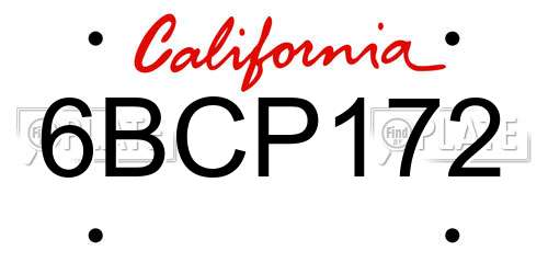 6BCP172 California License Plate