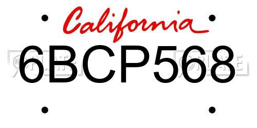 6BCP568 California License Plate