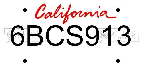 6BCS913 California License Plate