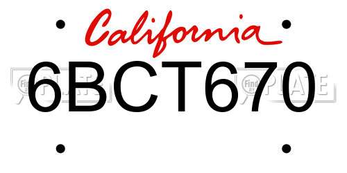 6BCT670 California License Plate