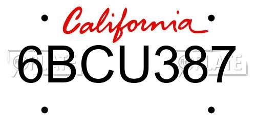 6BCU387 California License Plate
