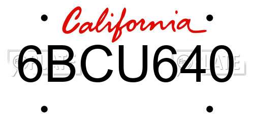 6BCU640 California License Plate