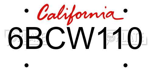 6BCW110 California License Plate