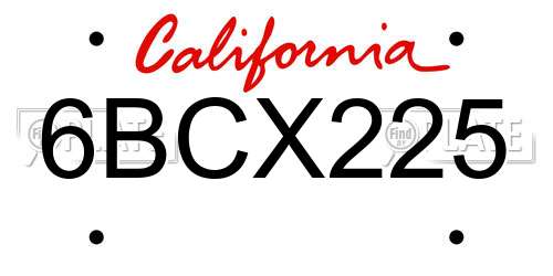 6BCX225 California License Plate