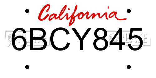 6BCY845 California License Plate