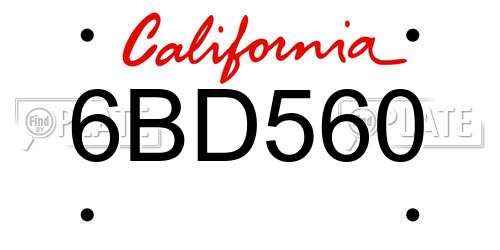 6BD560 California License Plate