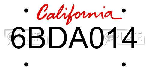 6BDA014 California License Plate