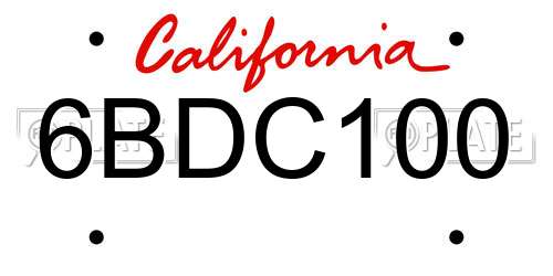 6BDC100 California License Plate