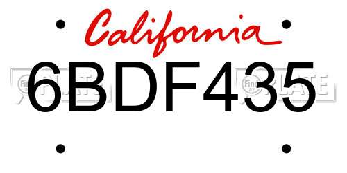 6BDF435 California License Plate