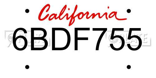6BDF755 California License Plate