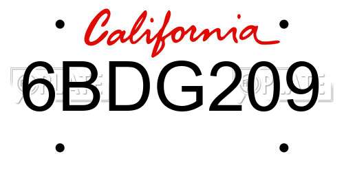6BDG209 California License Plate