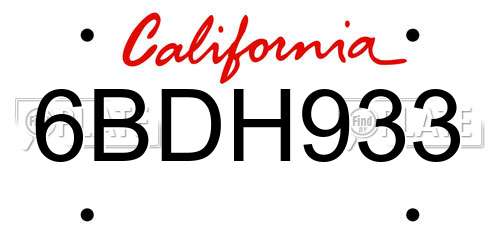 6BDH933 California License Plate