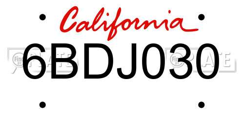 6BDJ030 California License Plate