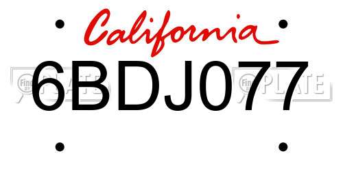 6BDJ077 California License Plate