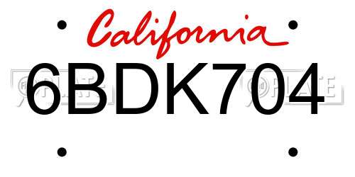 6BDK704 California License Plate