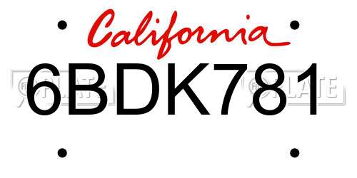 6BDK781 California License Plate