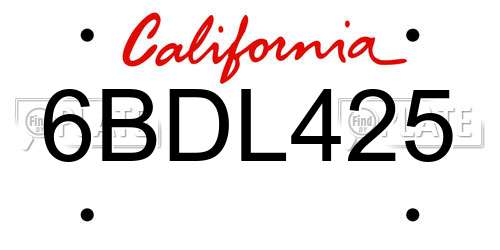 6BDL425 California License Plate