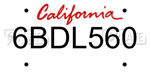 6BDL560 California License Plate