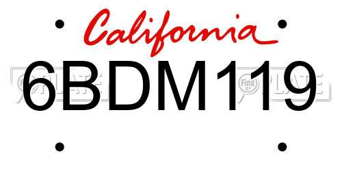 6BDM119 California License Plate