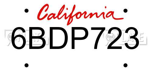 6BDP723 California License Plate