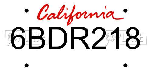 6BDR218 California License Plate