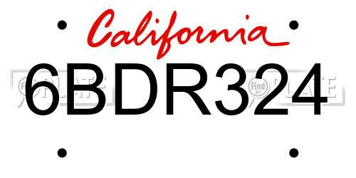 6BDR324 California License Plate