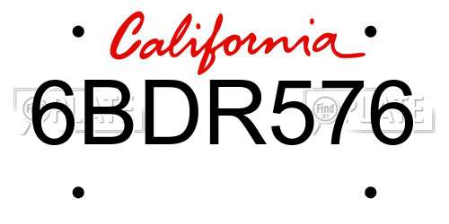 6BDR576 California License Plate