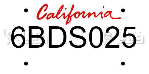 6BDS025 California License Plate