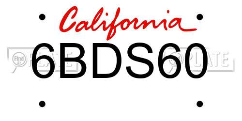 6BDS60 California License Plate