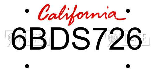 6BDS726 California License Plate