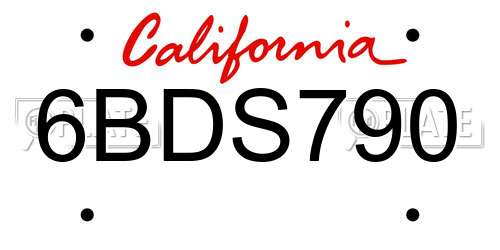 6BDS790 California License Plate
