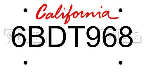6BDT968 California License Plate