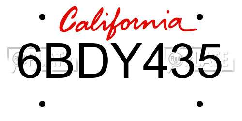 6BDY435 California License Plate