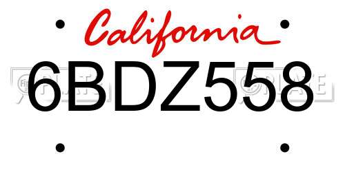 6BDZ558 California License Plate