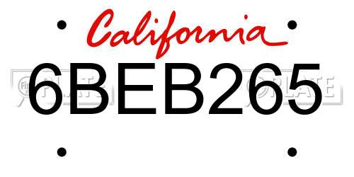 6BEB265 California License Plate