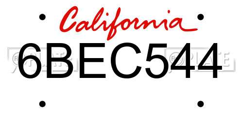 6BEC544 California License Plate