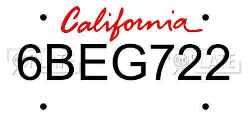 6BEG722 California License Plate