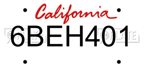 6BEH401 California License Plate