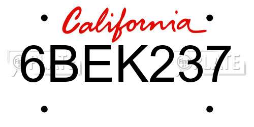 6BEK237 California License Plate