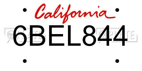 6BEL844 California License Plate