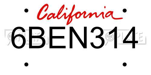 6BEN314 California License Plate