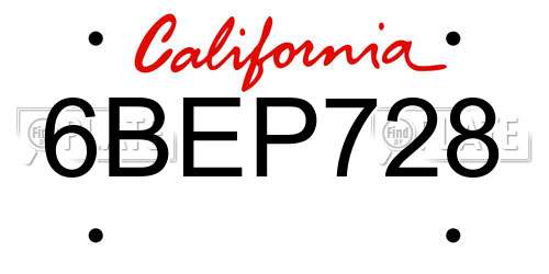 6BEP728 California License Plate