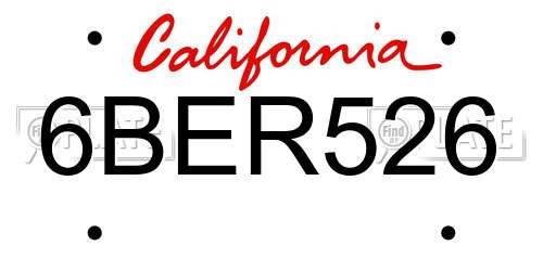 6BER526 California License Plate