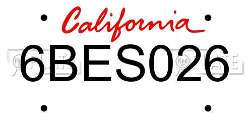 6BES026 California License Plate