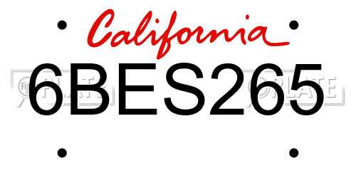 6BES265 California License Plate