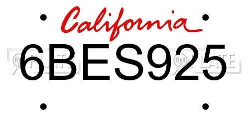 6BES925 California License Plate