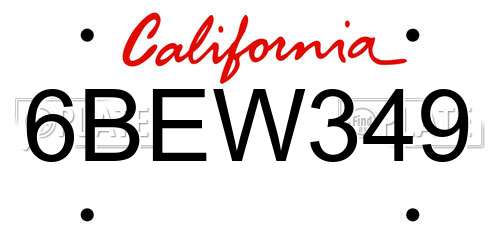 6BEW349 California License Plate